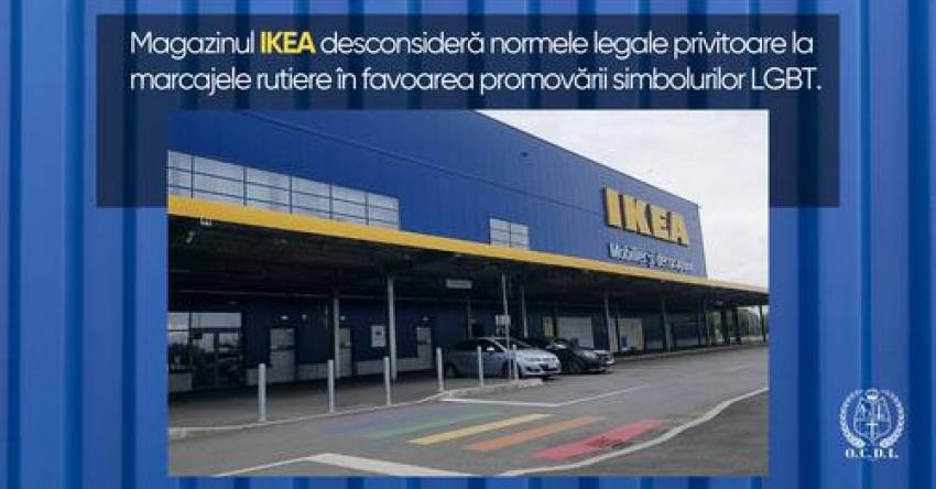 Magazinul IKEA Timisoara desconsideră normele legale privitoare la marcajele rutiere în favoarea promovării simbolurilor LGBT