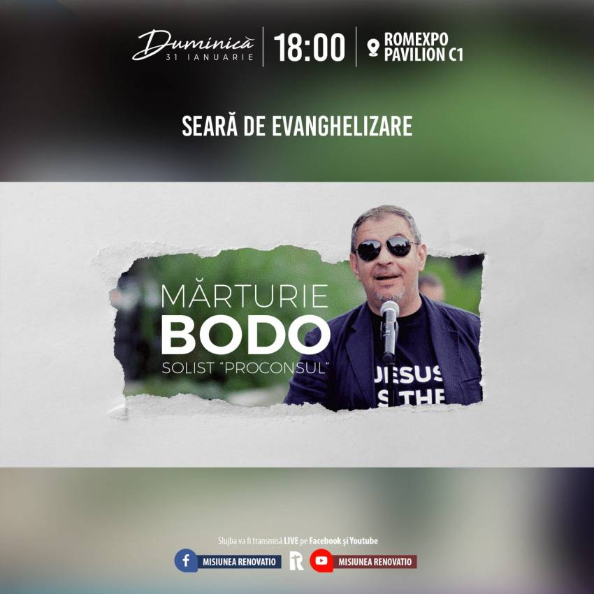 Seară de evanghelizare la Biserica Renovatio Bucureşti ◉ Mărturie Bodo - solist Proconsul