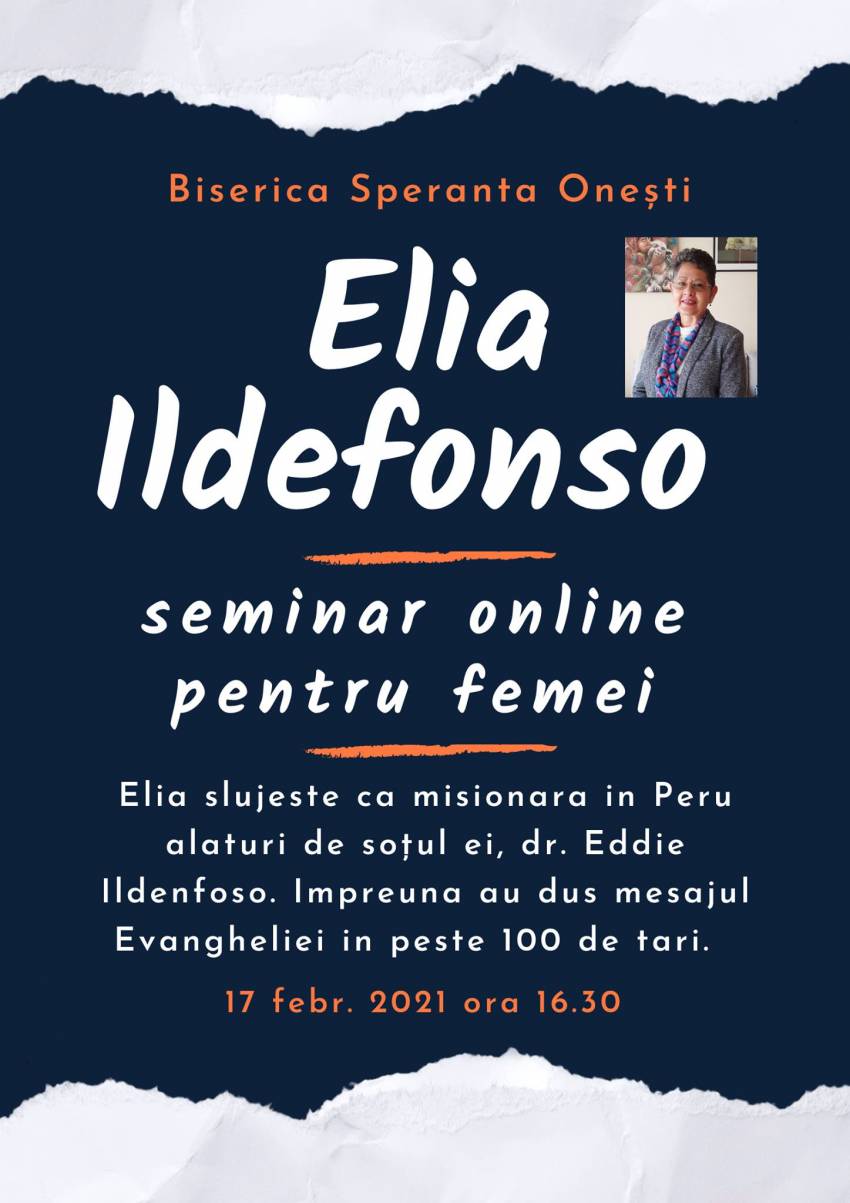 Biserica Speranța Onești ◉ Seminar online pentru femei cu Elia Ildefonso