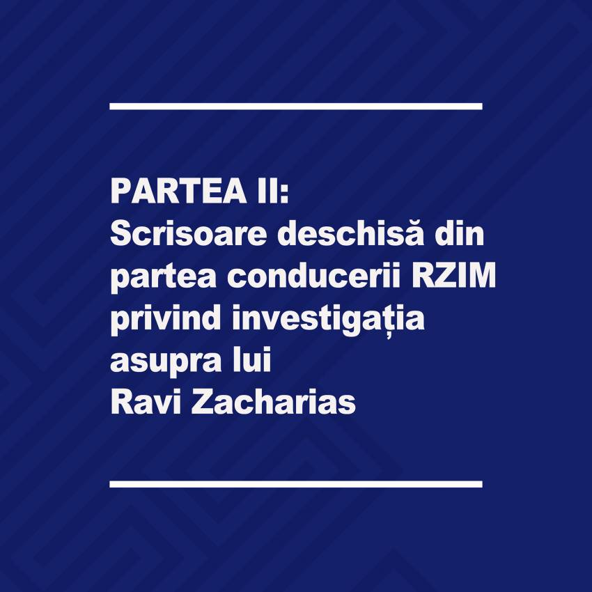 Scrisoare deschisă din partea conducerii RZIM privind investigația asupra lui Ravi Zacharias