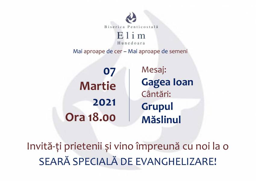 Evanghelizare cu Ioan Gagea și Grupul Măslinul la Biserica Elim Hunedoara