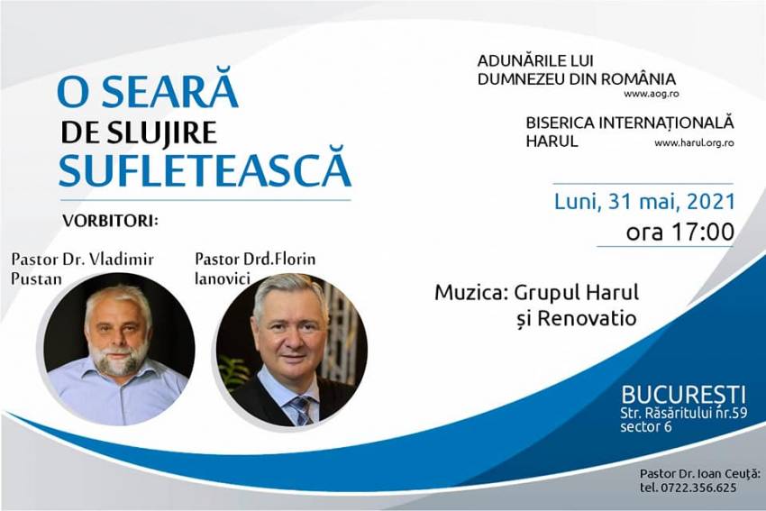 Vladimir Pustan și Florin Ianovici la Biserica Internațională Harul București
