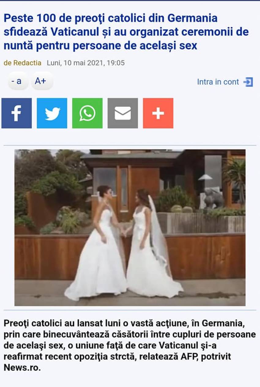 Catolicii curcubeu ai Germaniei, misionari ai revoluției (homo)sexuale. O minoritate avangardistă. Ceva e putred...