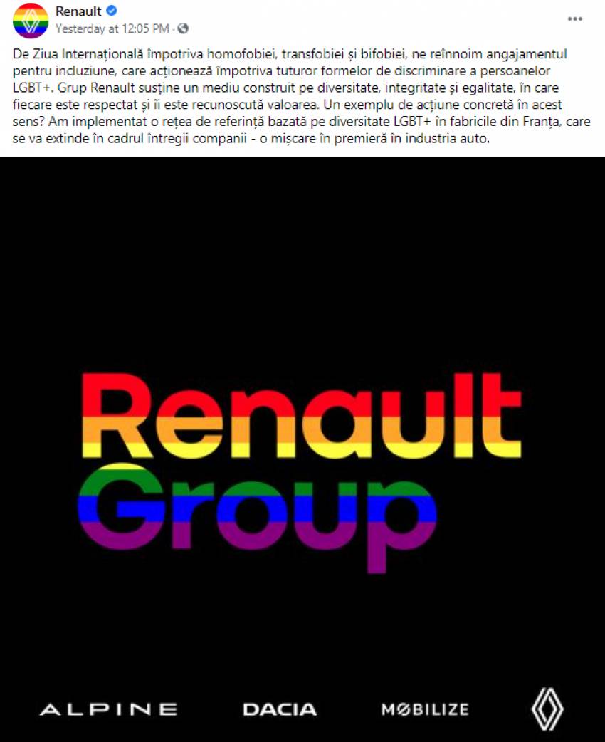 O mișcare în premieră în industria auto: Grupul Renault își extinde susținerea sodomiei în cadrul întregii companii