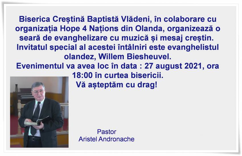 Willem Biesheuvel la Biserica Baptistă Vlădeni