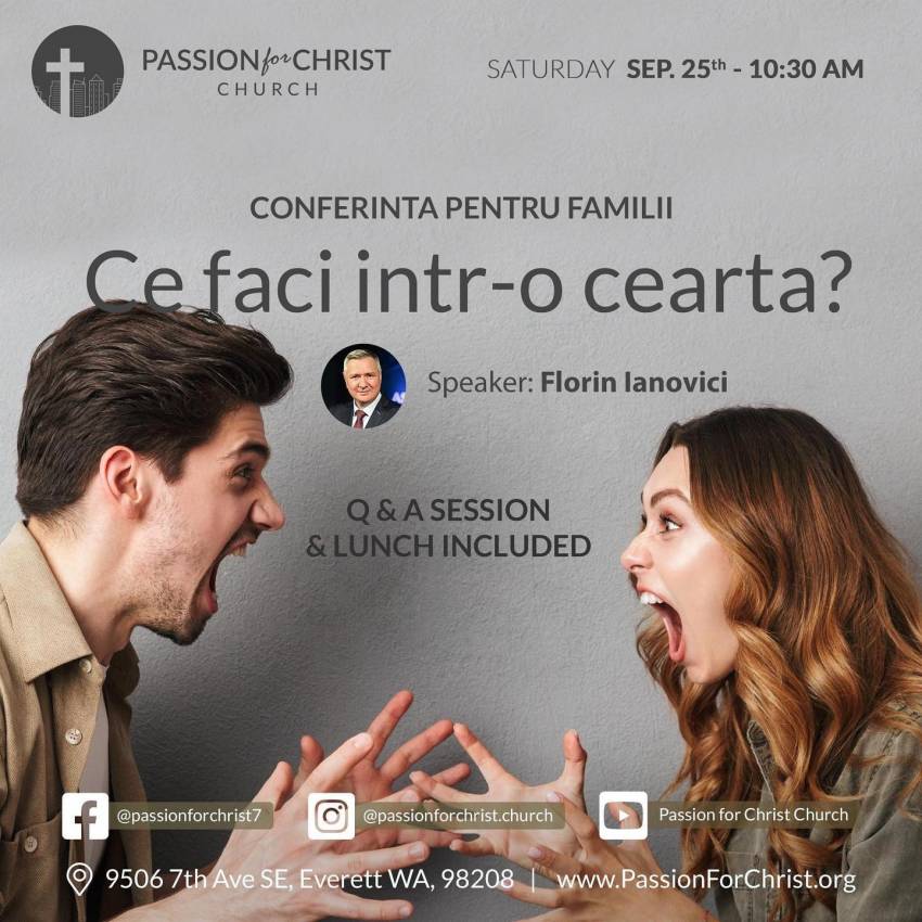 Conferință pentru familii cu Florin Ianovici la Passion for Christ Church Everett