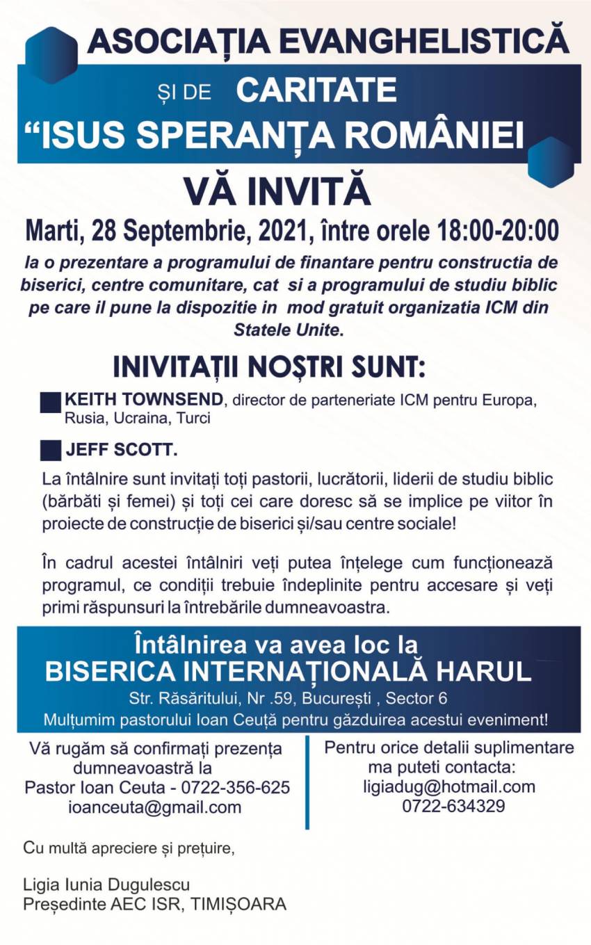 Întâlnire de prezentare a programului de finanțare pentru construcția de biserici și centre comunitare