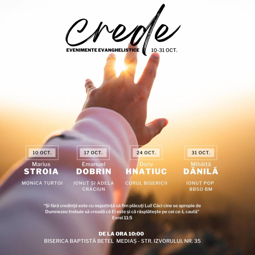 Evenimente evanghelistice la Biserica Betel Mediaș