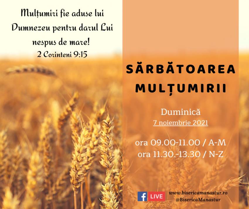 Sărbătoarea Mulțumirii la Biserica Baptistă Mănăștur Cluj-Napoca