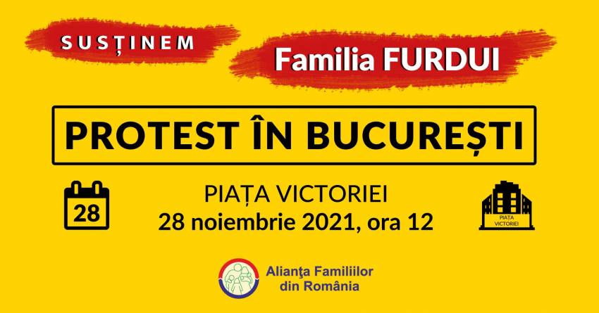 Protest pentru susținerea familiei Furdui în Piața Victoriei, București