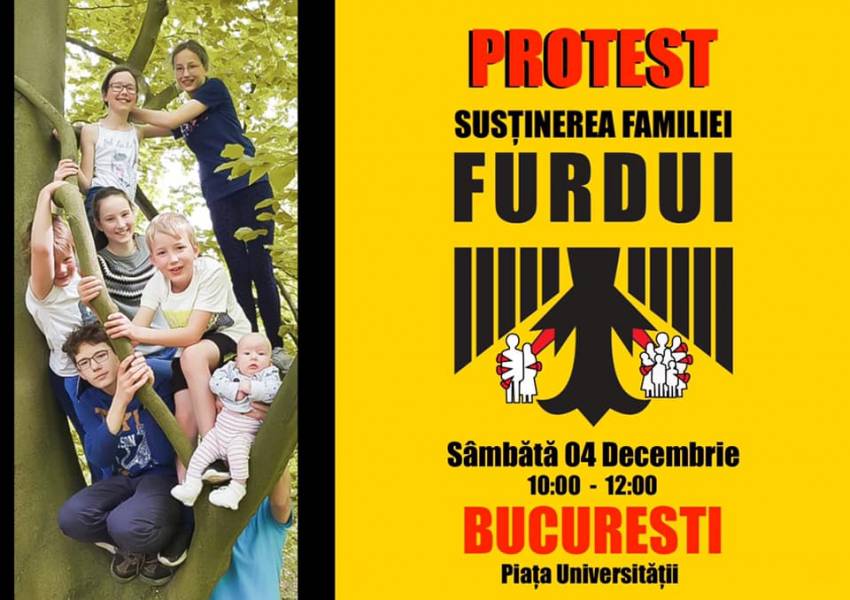 Protest pentru susținerea familiei Furdui la București