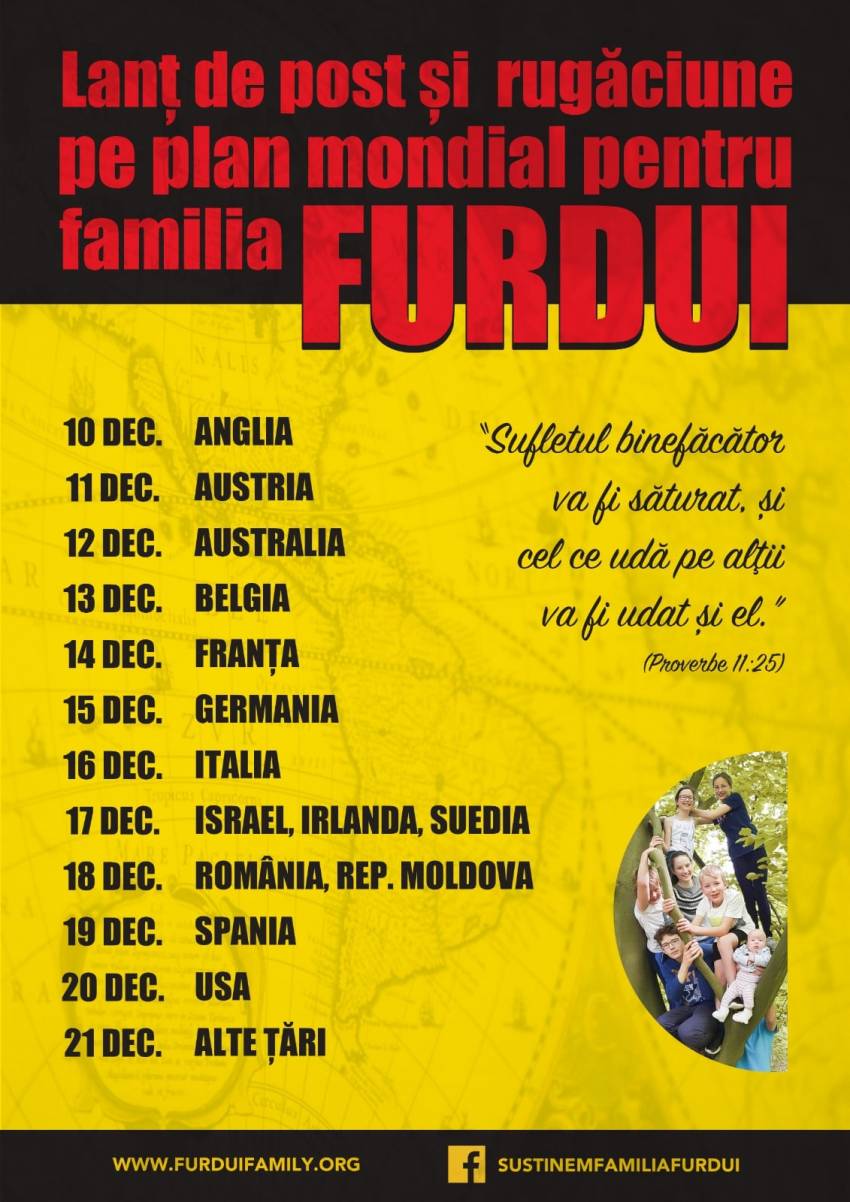 Lanț internațional de post și rugăciune pentru Familia Furdui