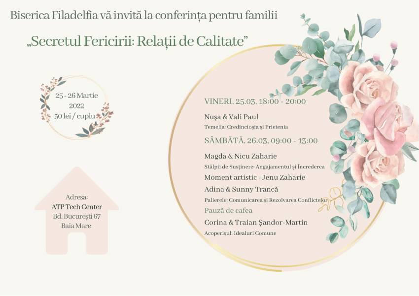 Conferință pentru familii la Biserica Filadelfia Baia Mare