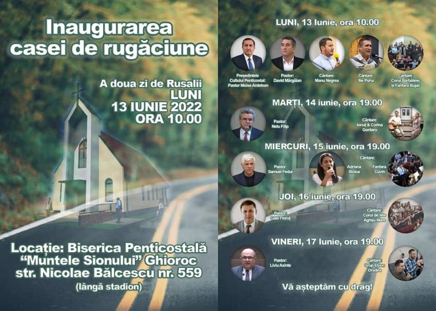 Seri de evanghelizare & Inaugurare Casă de rugăciune la Biserica Muntele Sionului Ghioroc