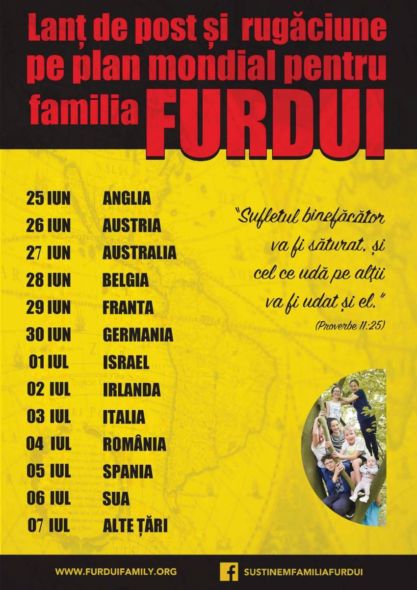 Un nou lanț internațional de post și rugăciune pentru Familia Furdui