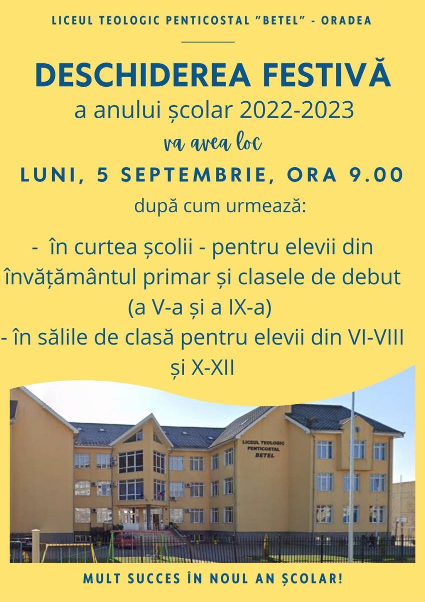 Liceul Teologic Penticostal Betel Oradea ◉ Deschiderea Festivă a noului an școlar