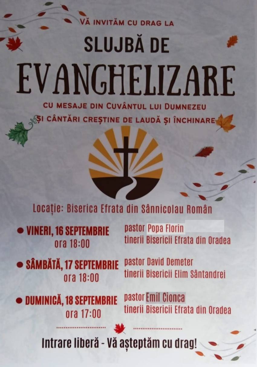 Seri de evanghelizare la Biserica Efrata Sânnicolau Român