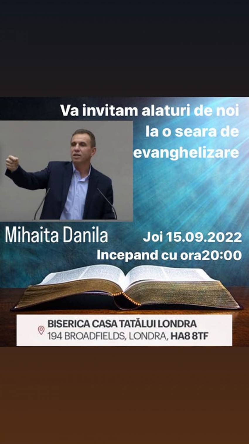 Evanghelizare cu Mihaiță Dănilă la Biserica Casa Tatălui Londra