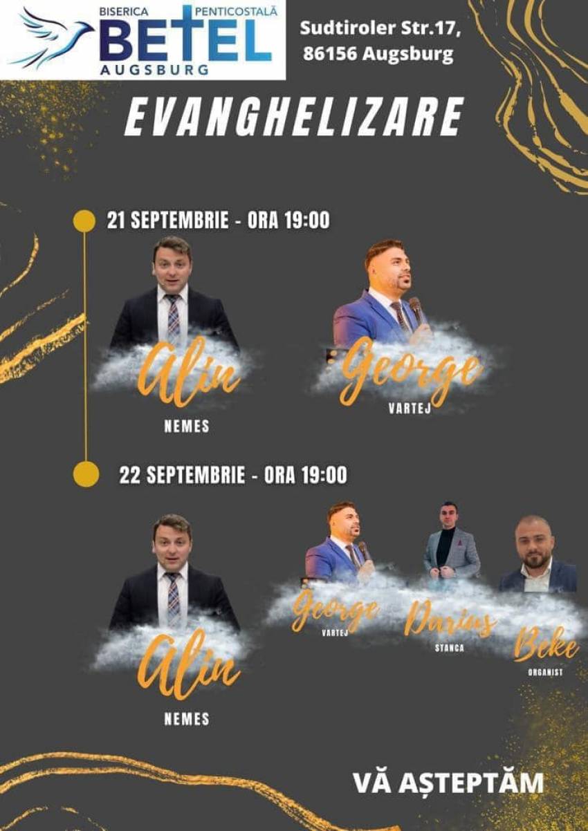 Seri de evanghelizare cu Alin Nemeș și George Vârtej la Biserica Betel Augsburg