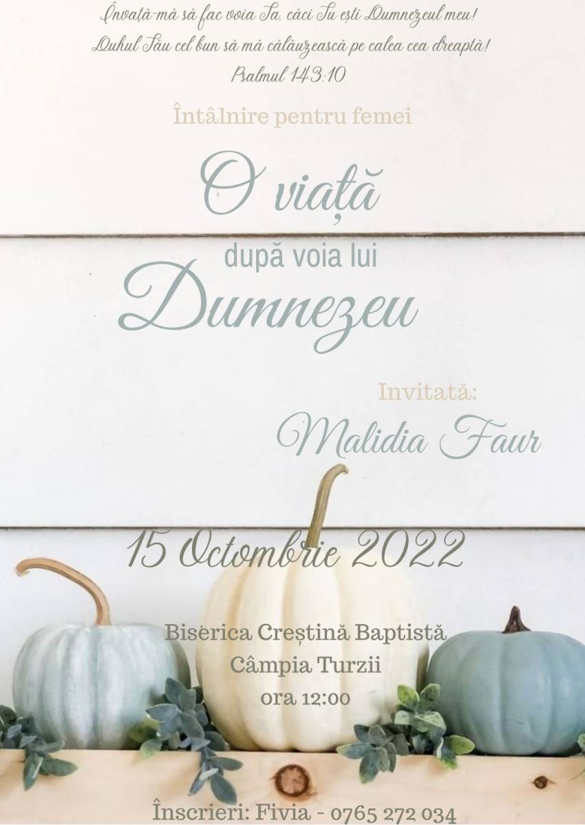 Întâlnire pentru femei cu Malidia Faur la Biserica Baptistă Câmpia Turzii