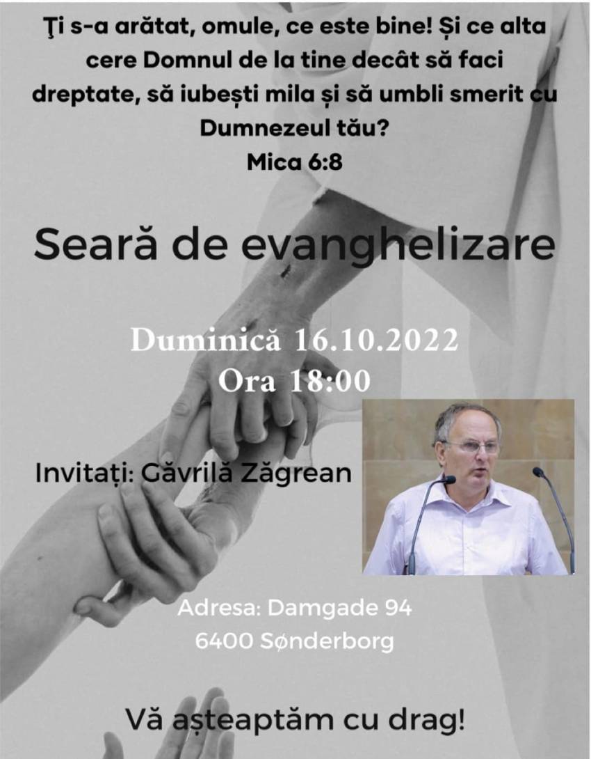 Seară de evanghelizare cu Gavrilă Zăgrean la Biserica Speranța Sønderborg