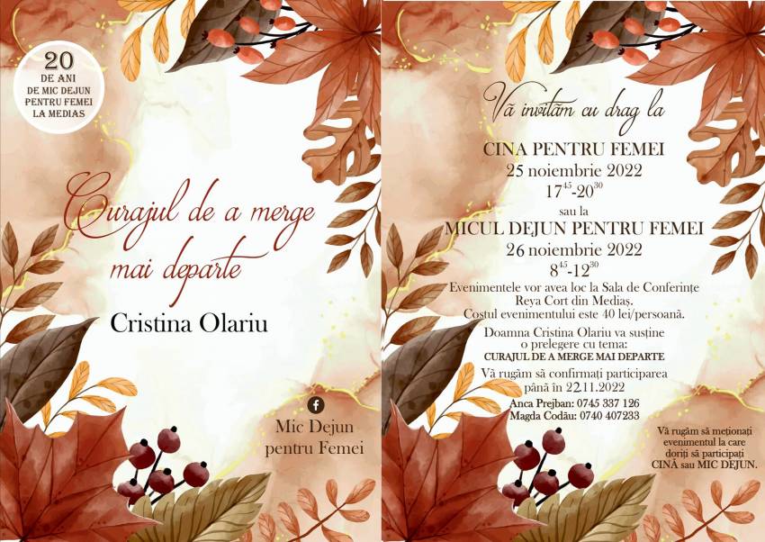 Evenimente pentru femei la Sala de Conferințe Reya Cort Mediaș