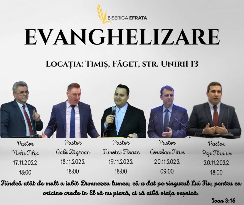 Seri de evanghelizare la Biserica Efrata Făget