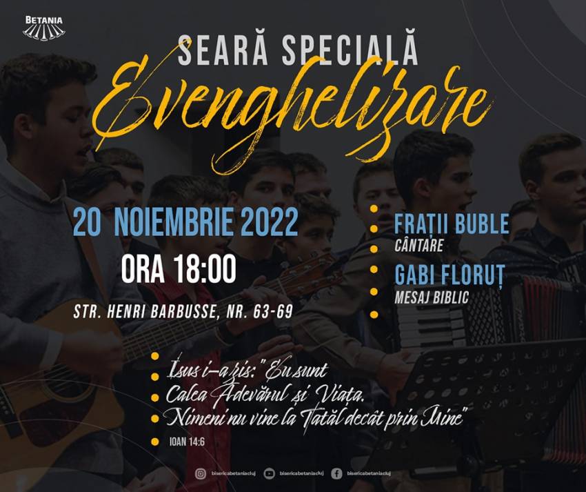 Seară de evanghelizare cu Gabi Floruţ & Frații Buble la Biserica Betania Cluj-Napoca