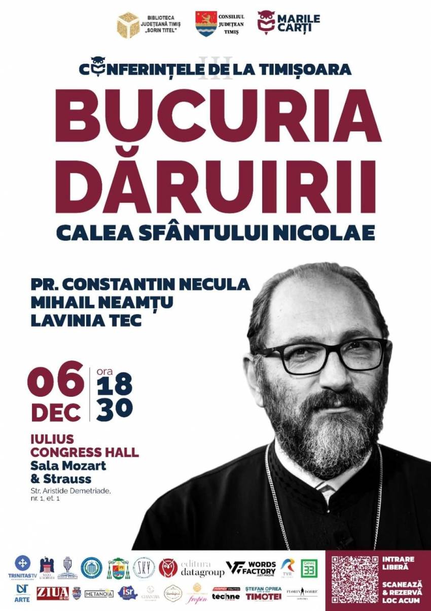 Conferința „Bucuria dăruirii” cu Constantin Necula, Mihail Neamțu și Lavinia Tec la Timișoara
