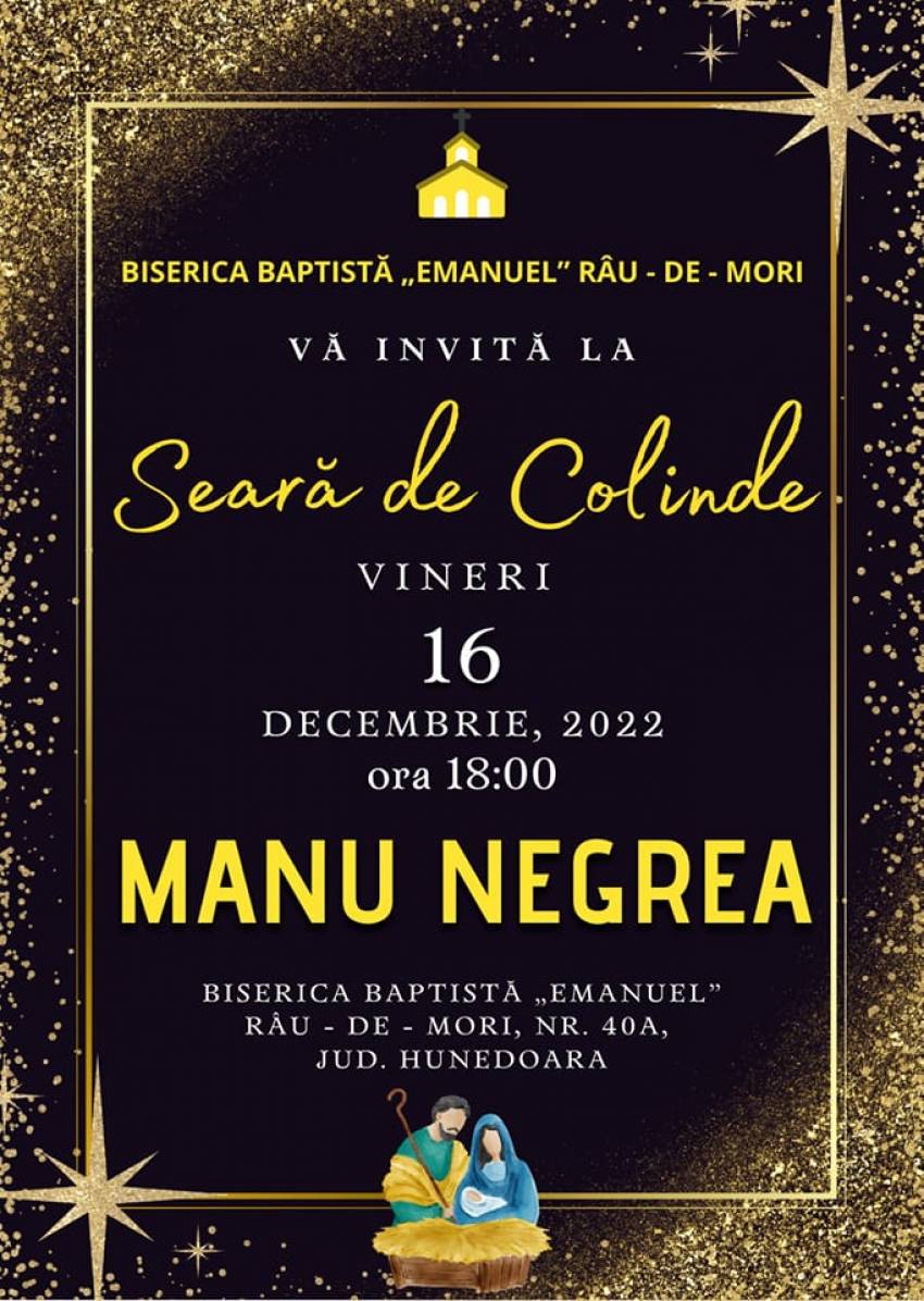 Seară de colinde cu Manu Negrea la Biserica Emanuel Râu de Mori