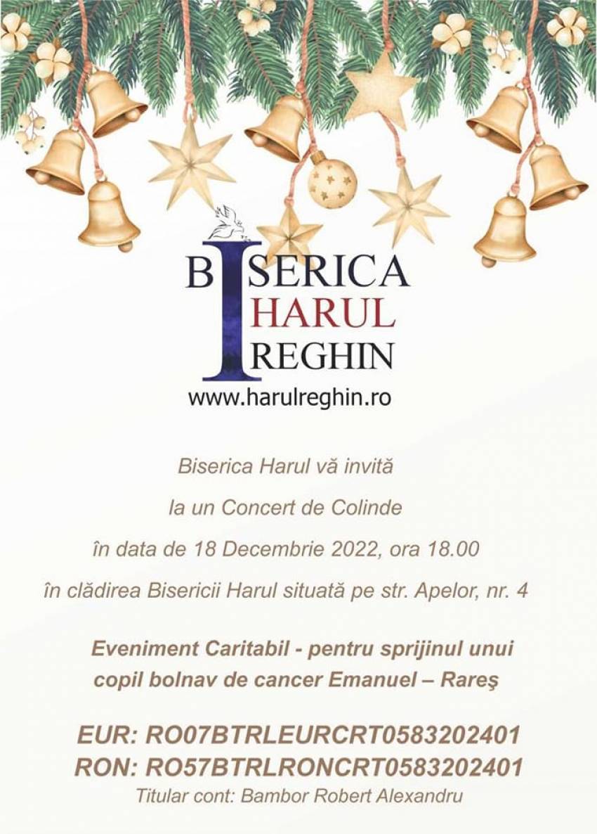 Concert de colinde caritabil la Biserica Harul Reghin