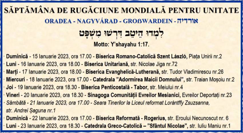 Rugăciunea mondială pentru unitatea credincioșilor la Oradea