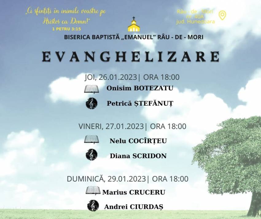 Seri de evanghelizare la Biserica Emanuel Râu de Mori