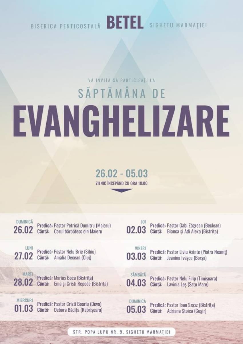 Seri de evanghelizare la Biserica Betel Sighetu Marmației