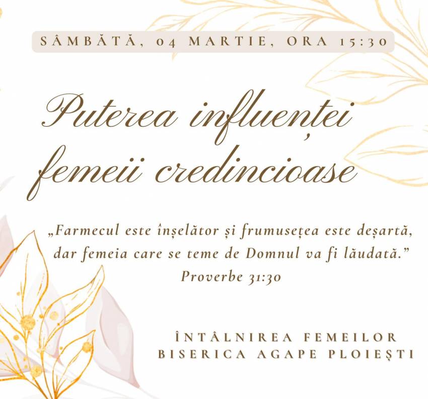 Conferință pentru femei la Biserica Agape Ploiești