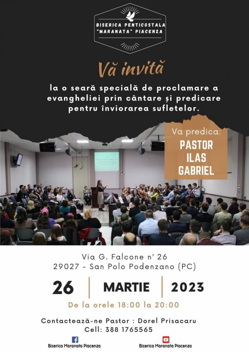 Evanghelizare cu Gabriel Ilaș la Biserica Maranata Piacenza