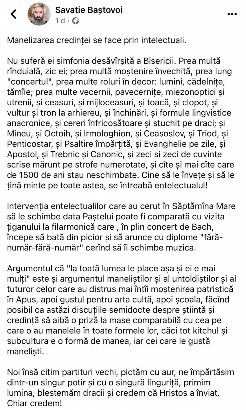 Emanuel Conțac ◉ Savatie Baștovoi îi dosădește aprig pe „intelectuali”...