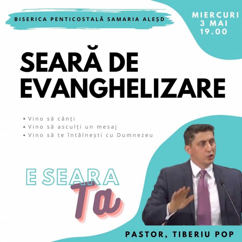 Seară de evanghelizare cu Tiberiu Pop la Biserica Samaria Aleșd