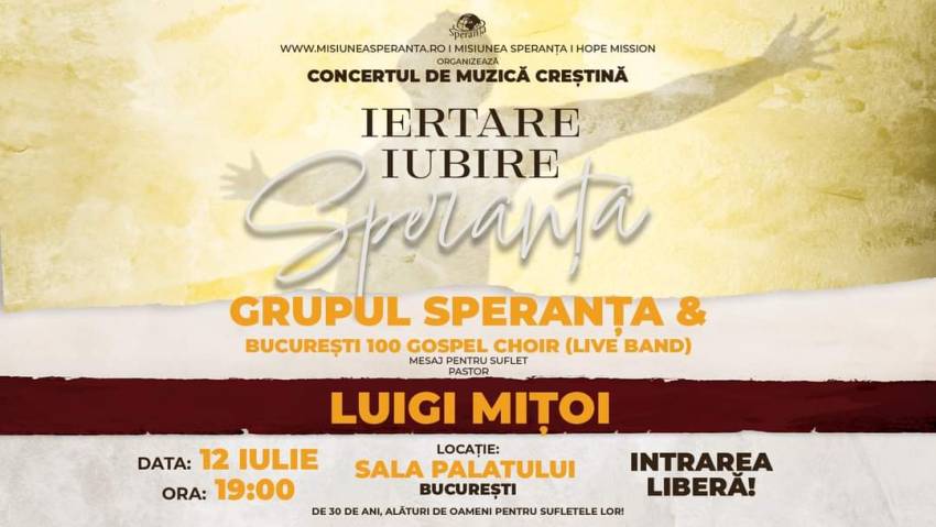 Concert Grupul Speranța & București 100 Gospel Choir și Luigi Mițoi Sala Palatului din București
