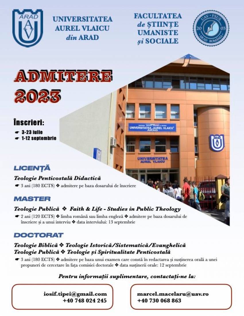Înscrieri la Teologie - UAV Arad