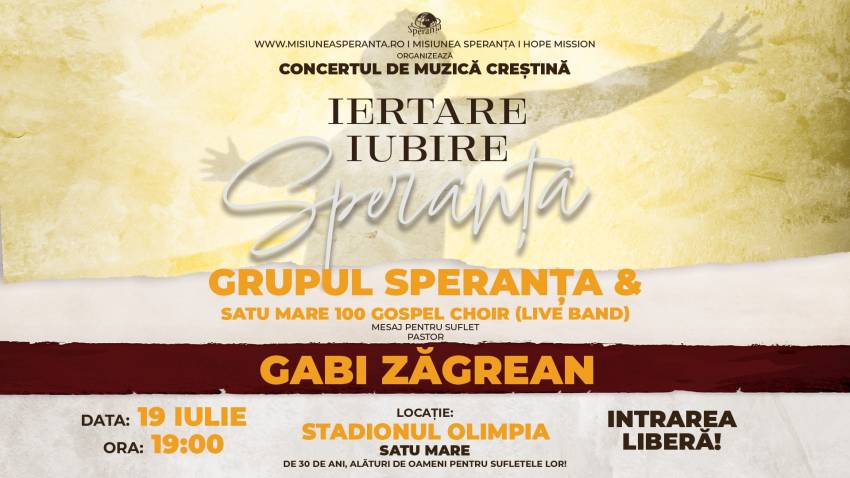 Concert Grupul Speranța & Satu Mare 100 Gospel Choir și Gabi Zăgrean pe Stadionul „Olimpia” Satu Mare