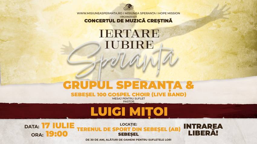 Concert Grupul Speranța & Sebeșel 100 Gospel Choir și Luigi Mițoi pe Terenul de Sport Sebeșel