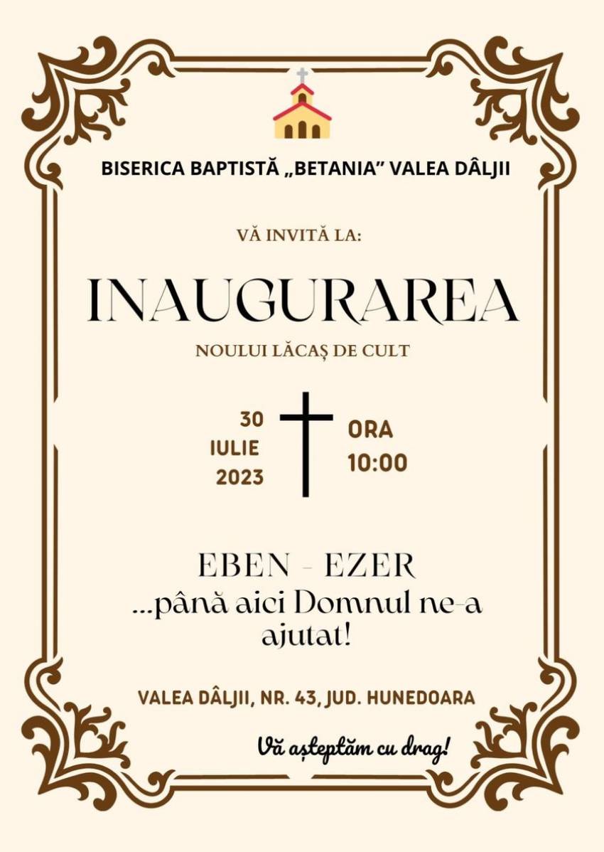 Inaugurarea noului lăcaș de cult al Bisericii Betania Valea Dâljii