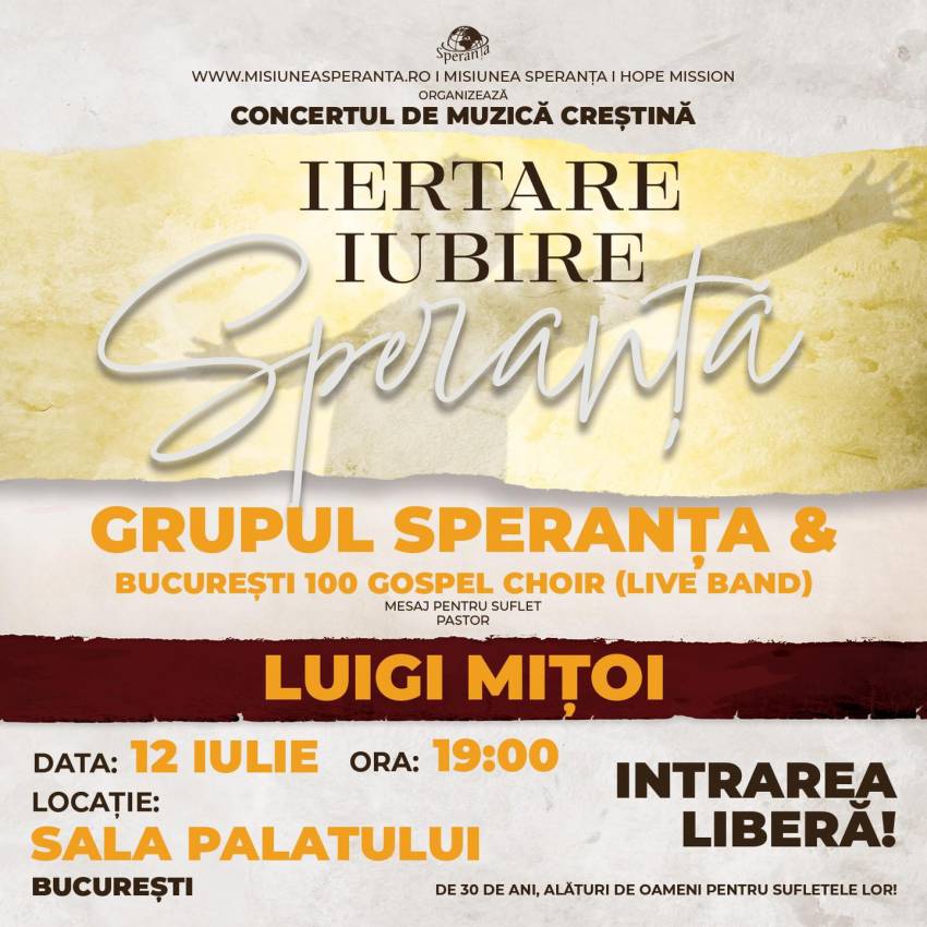 Concert Grupul Speranța & București 100 Gospel Choir și Luigi Mițoi la Sala Palatului București
