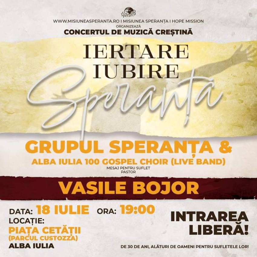 Concert Grupul Speranța & Alba Iulia 100 Gospel Choir și Vasile Bojor în Piața Cetății din Alba Iulia