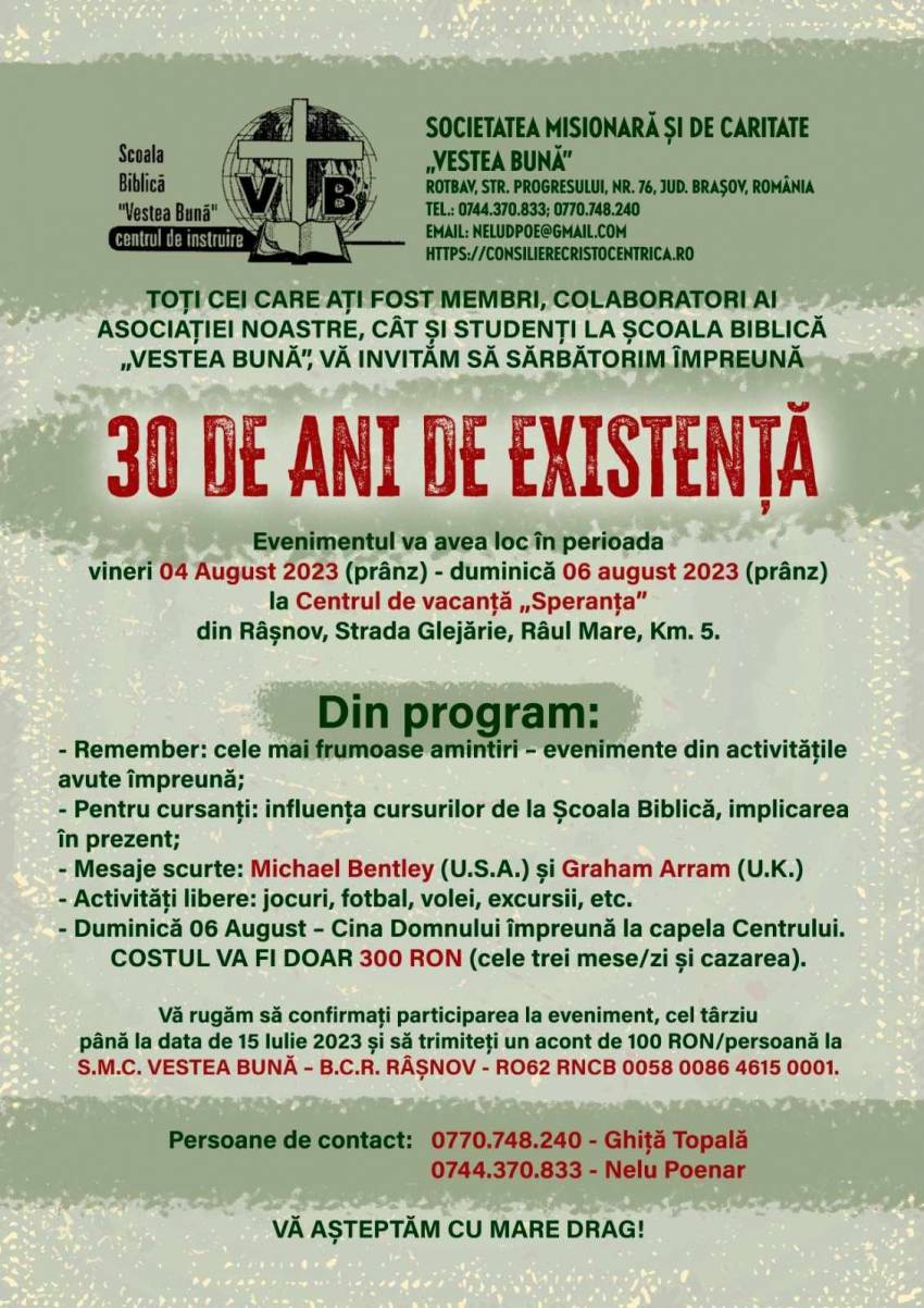 Aniversare 30 de ani la Școala Biblică Vestea Bună Rotbav
