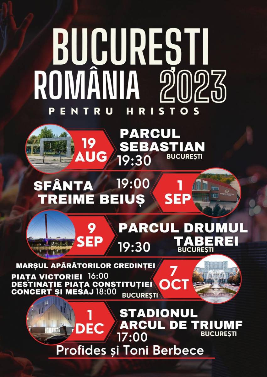 Evenimente evanghelistice cu Tony Berbece și Trupa Profides la București și Beiuș