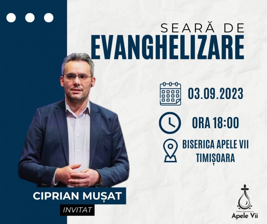 Seară de evanghelizare cu Ciprian Mușat la Biserica Apele Vii Timișoara