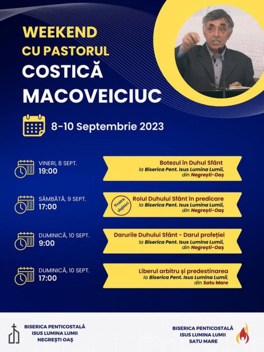 Studiu biblic cu Costică Macoveiciuc la Biserica Isus Lumina Lumii Negrești-Oaș