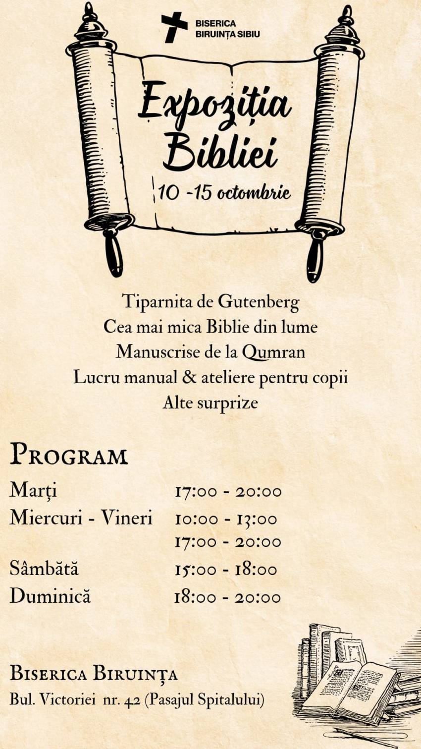 Expoziție de Biblii la Biserica Biruința Sibiu